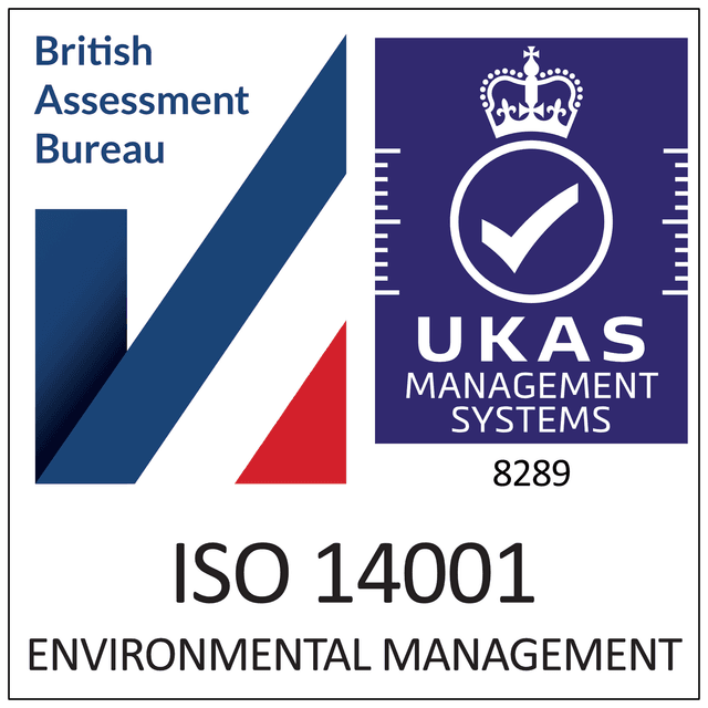 ISO 14001:2015 UKAS-accredited British Assessment Bureau certification badge